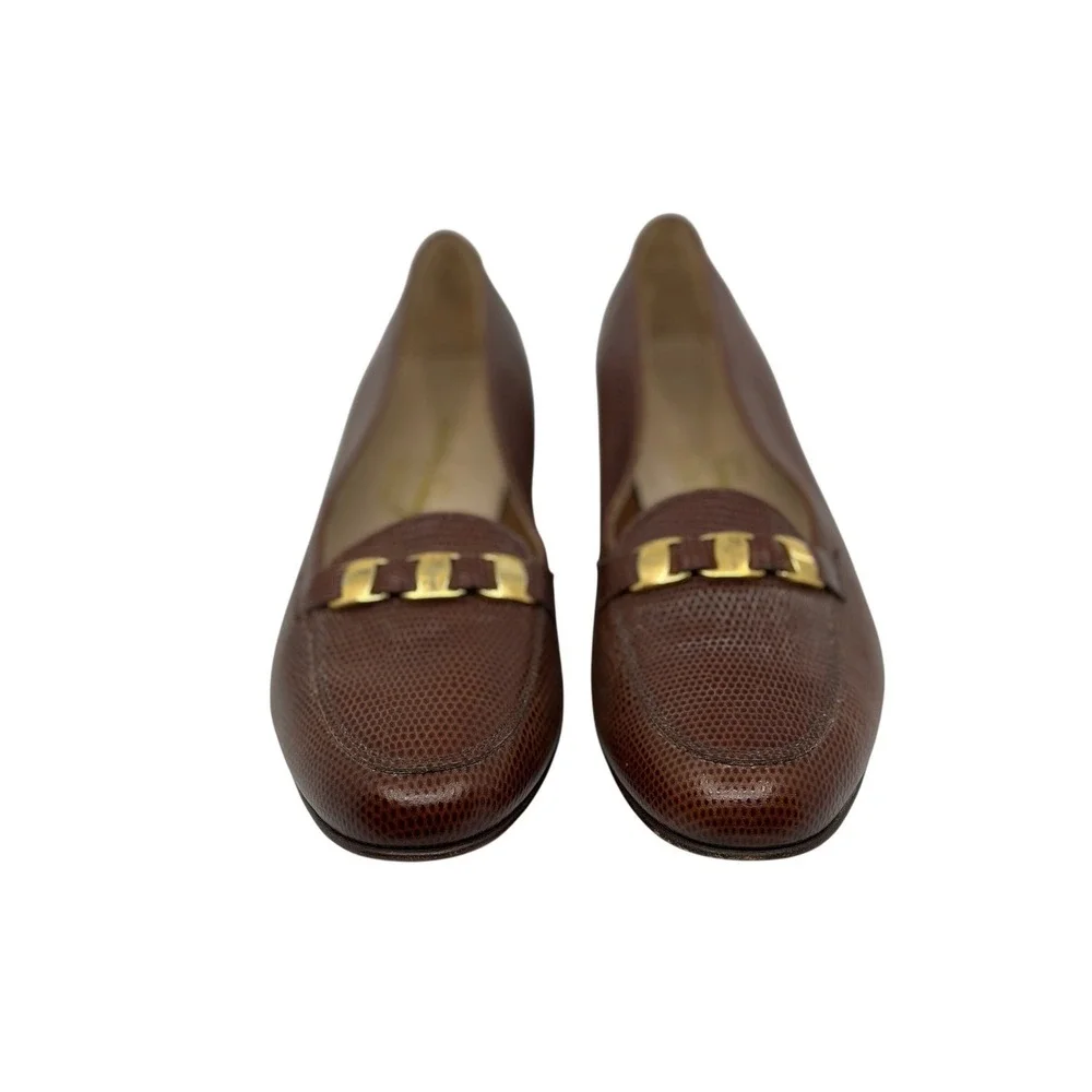 Salvatore Ferragamo Boutique Brown Lizard Embossed Leather‎ Loafers Size 9.5 2A